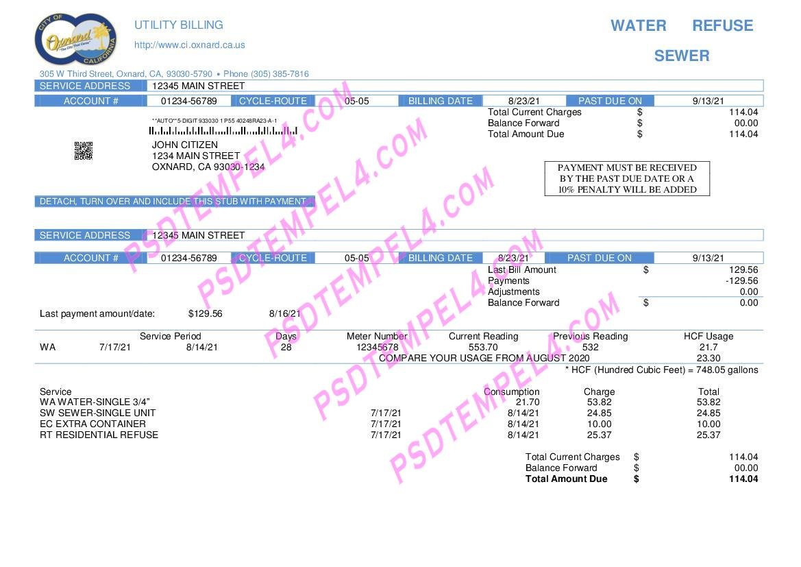 USA City of Oxnard utility billU