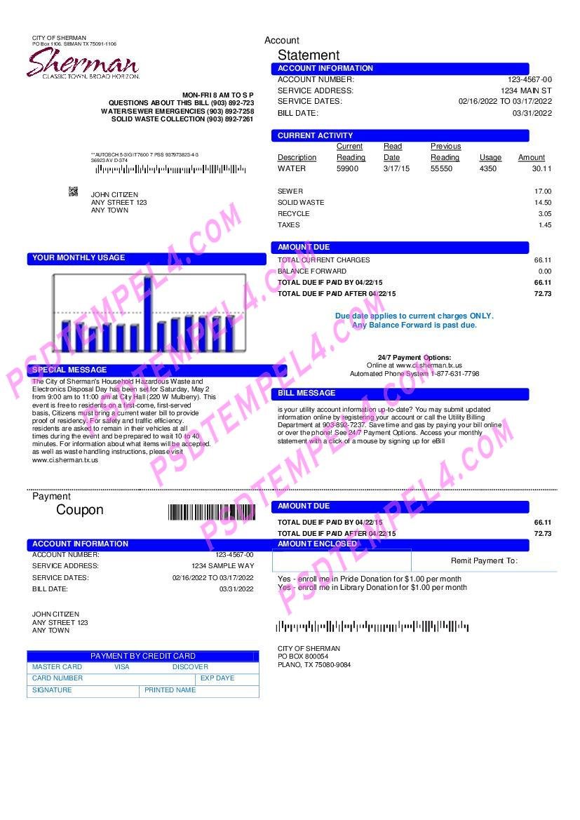 USA City of Sherman utility bill