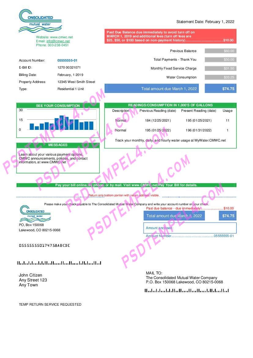 USA Consolidated Mutual Water utility bill