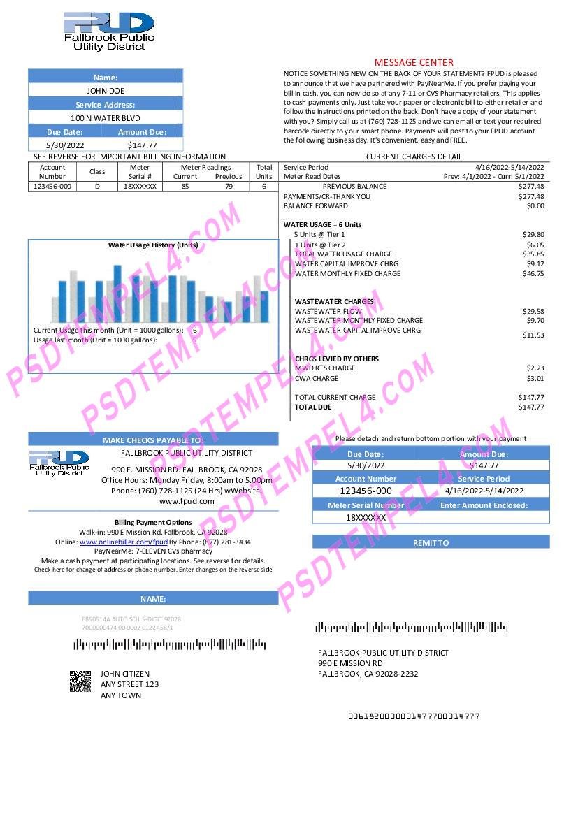 USA Fallbrook Public utility bill