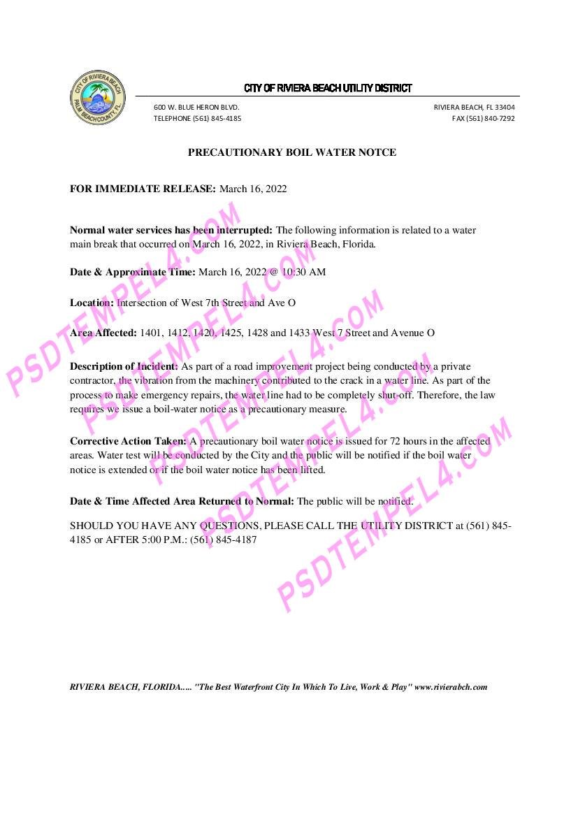 USA Florida City of Riviera beach utility district utility bill