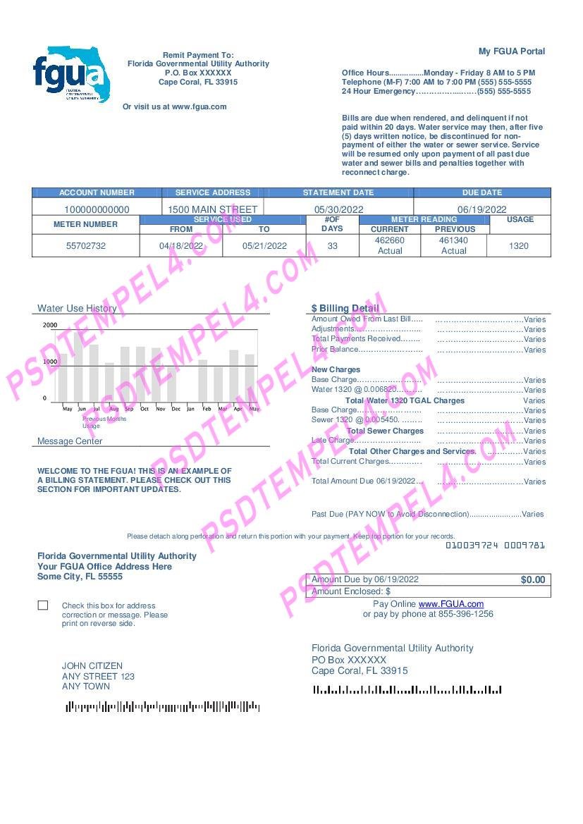 USA Florida FGUA utility bill
