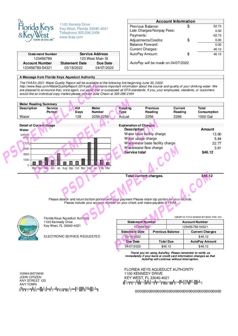 USA Florida Florida Keys utility bill