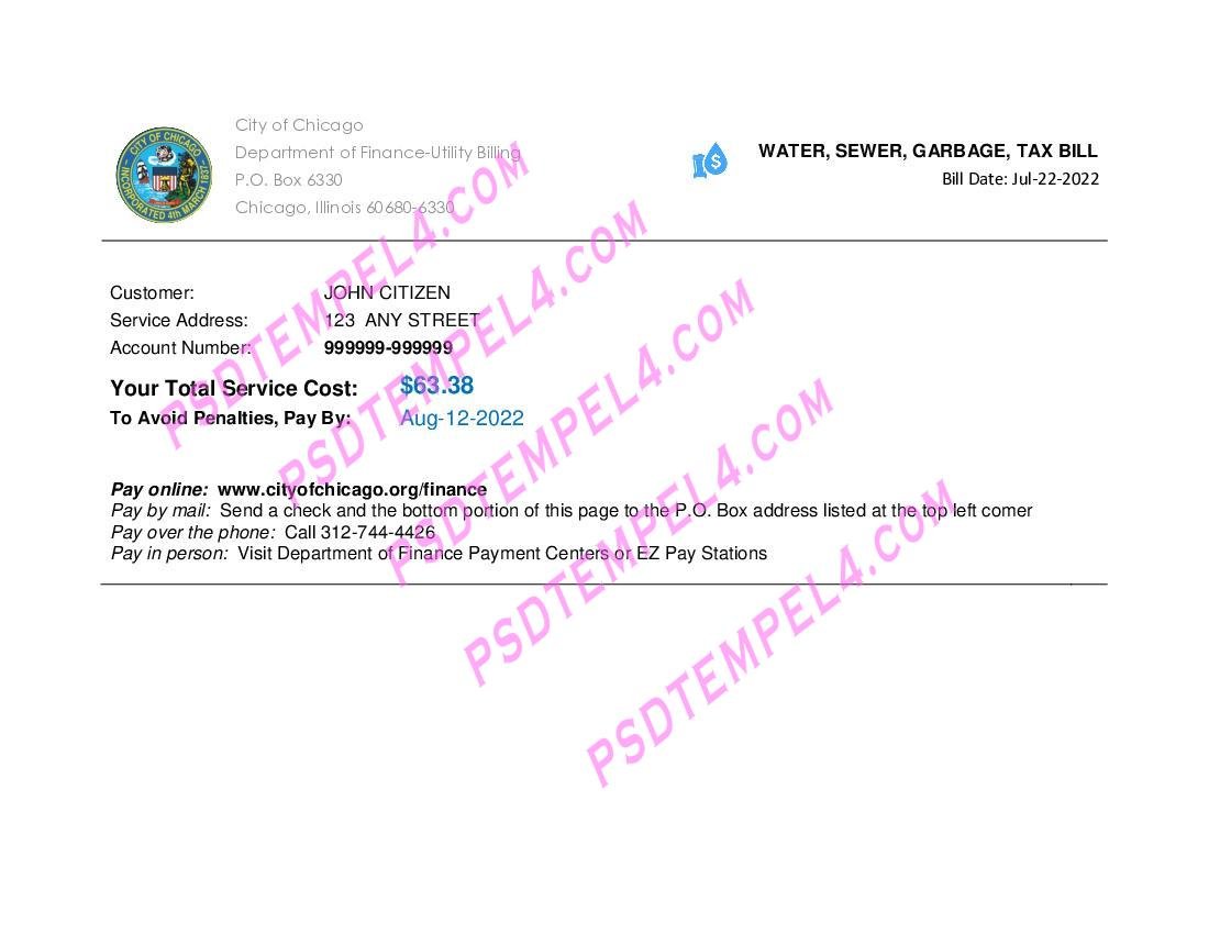 USA Illinois Chicago water sewer garbage tax utility bill
