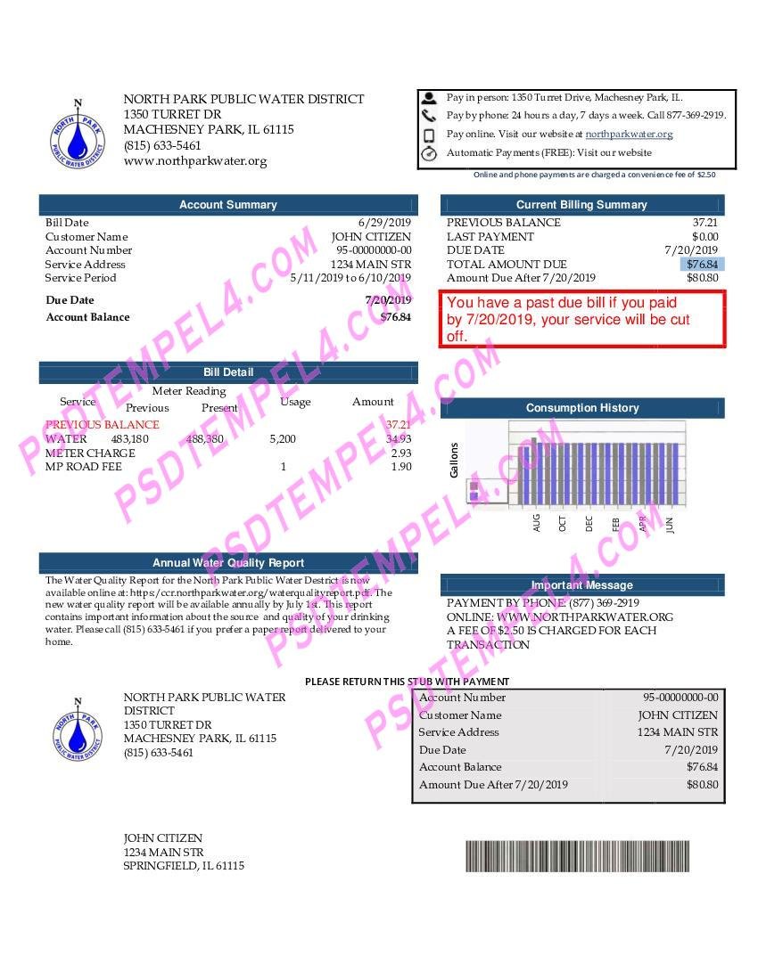 USA Illinois North Park Public Water District IL utility bill