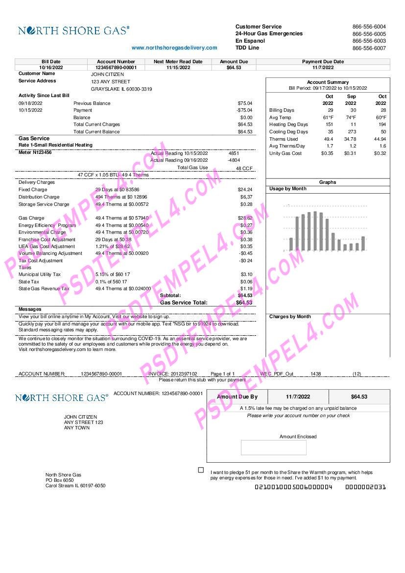 USA Illinois North Shore Gas utility bill