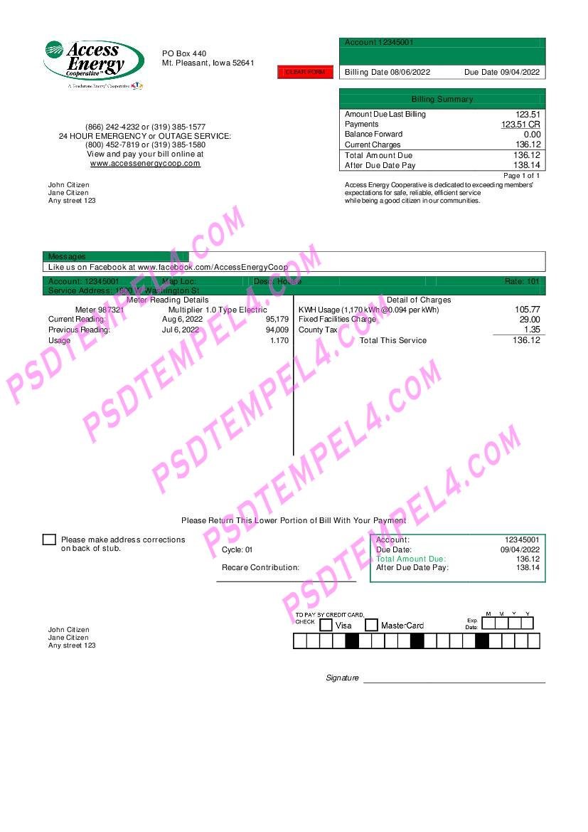 USA Iowa Access Energy Cooperative utility bill