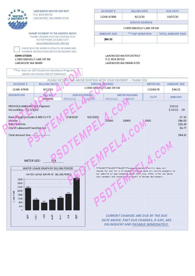 USA Lakewood Water District utility bill