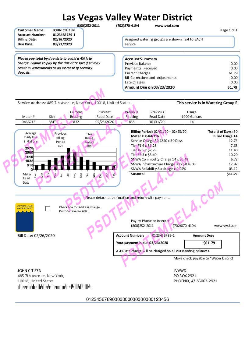 USA Las Vegas Valley Water District utility bill