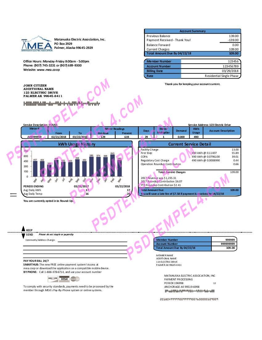 USA MEA Alaska electricity utility bill