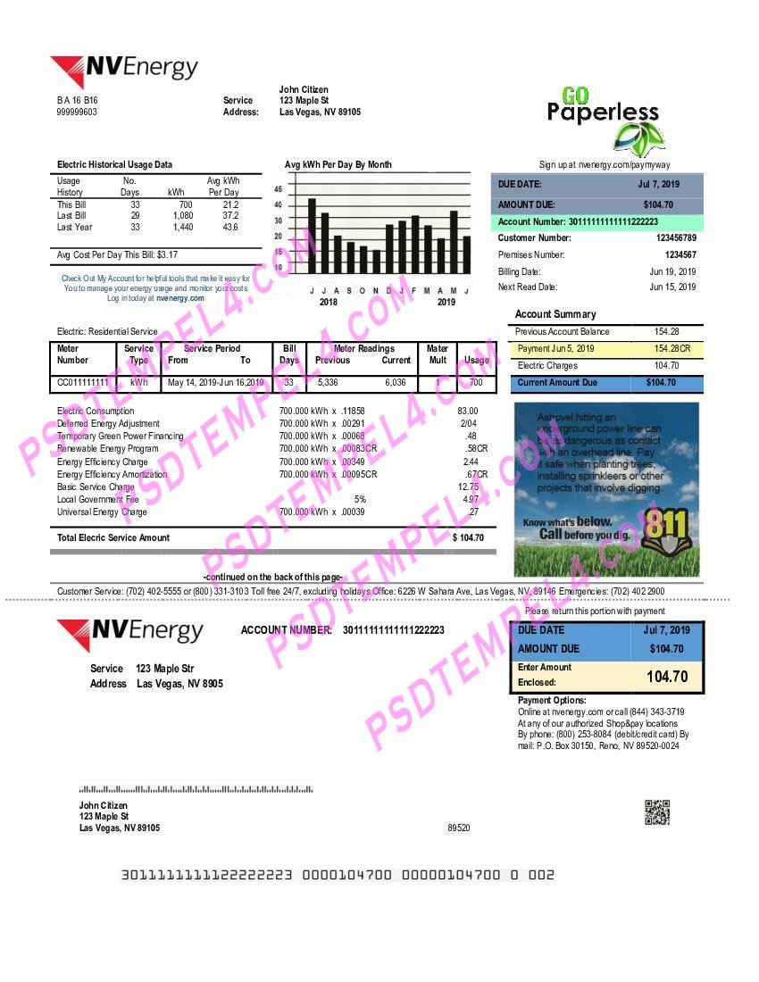 USA Nevada NV Energy utility bill