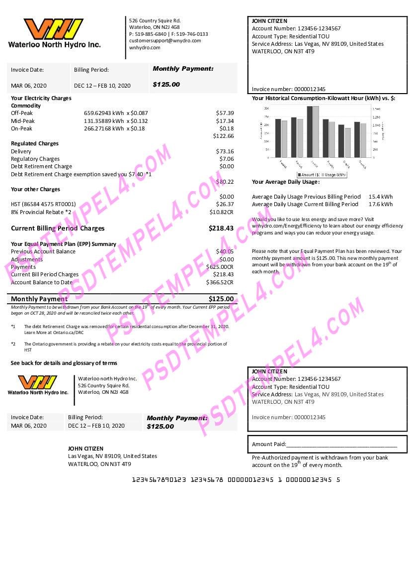 USA Nevada Waterloo North Hydro V1 utility bill