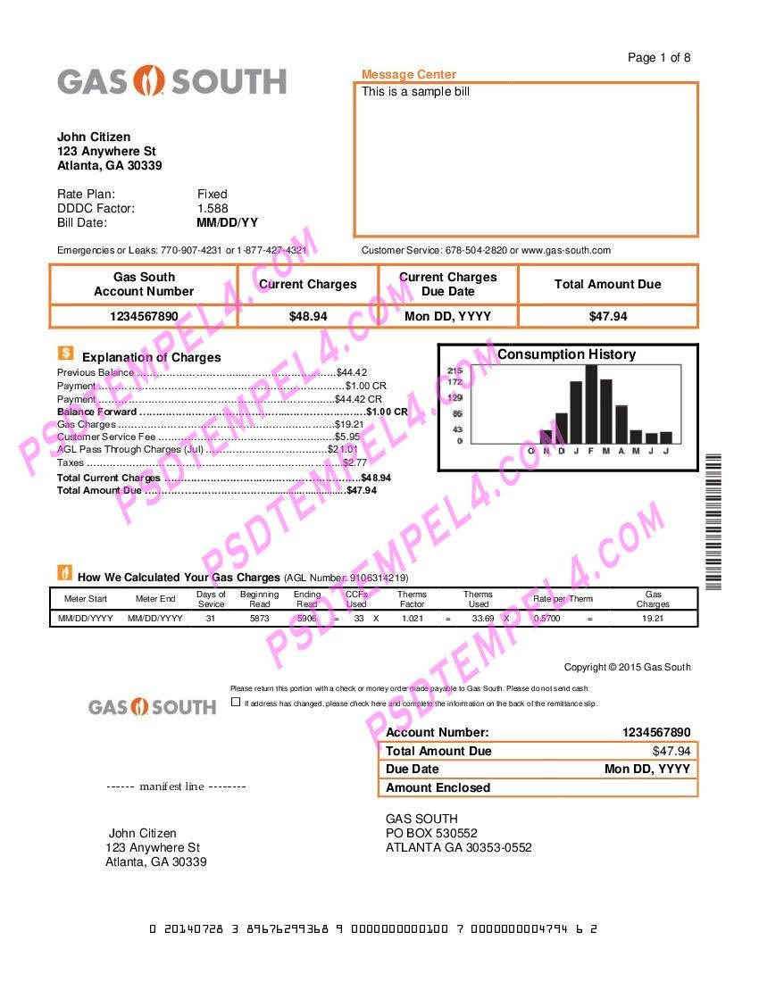 USA New York Gas South utility bill