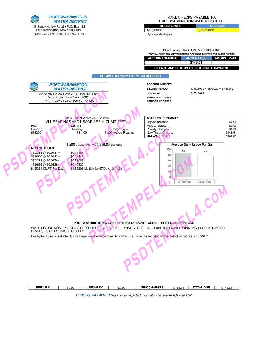 USA New York Port Washington Water District utility bill