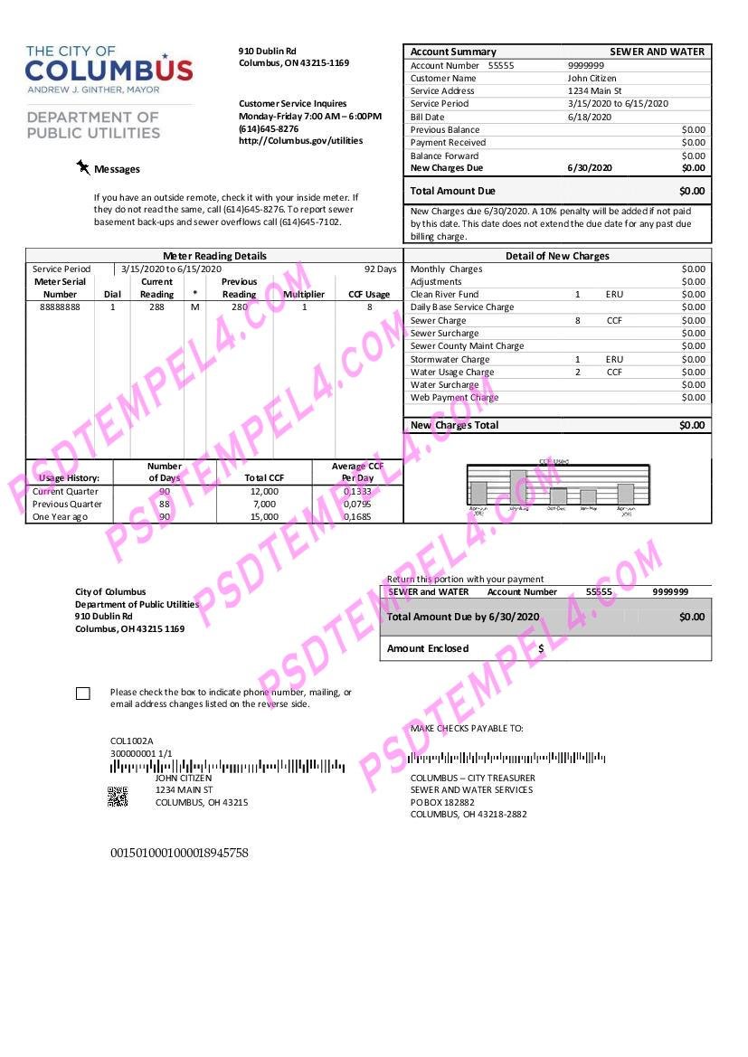 USA Ohio City of Columbus utility bill