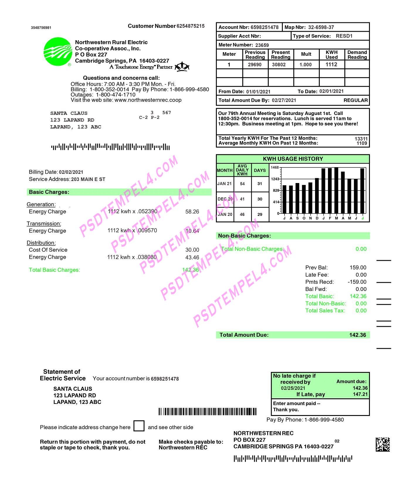 USA Pennsylvania Electric utility Bill PSD
