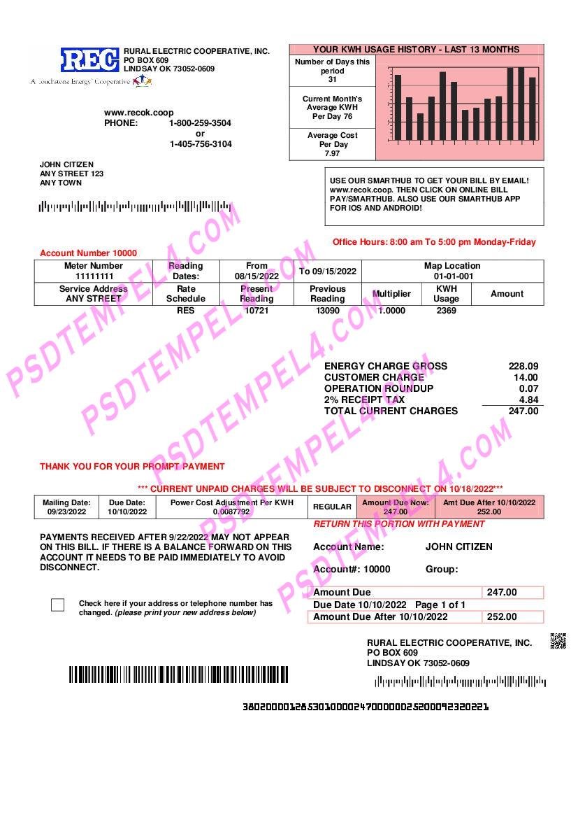 USA Rural Electric Cooperative utility bill