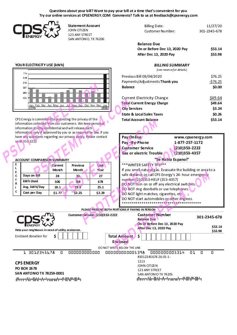 USA Texas CPS utility bill