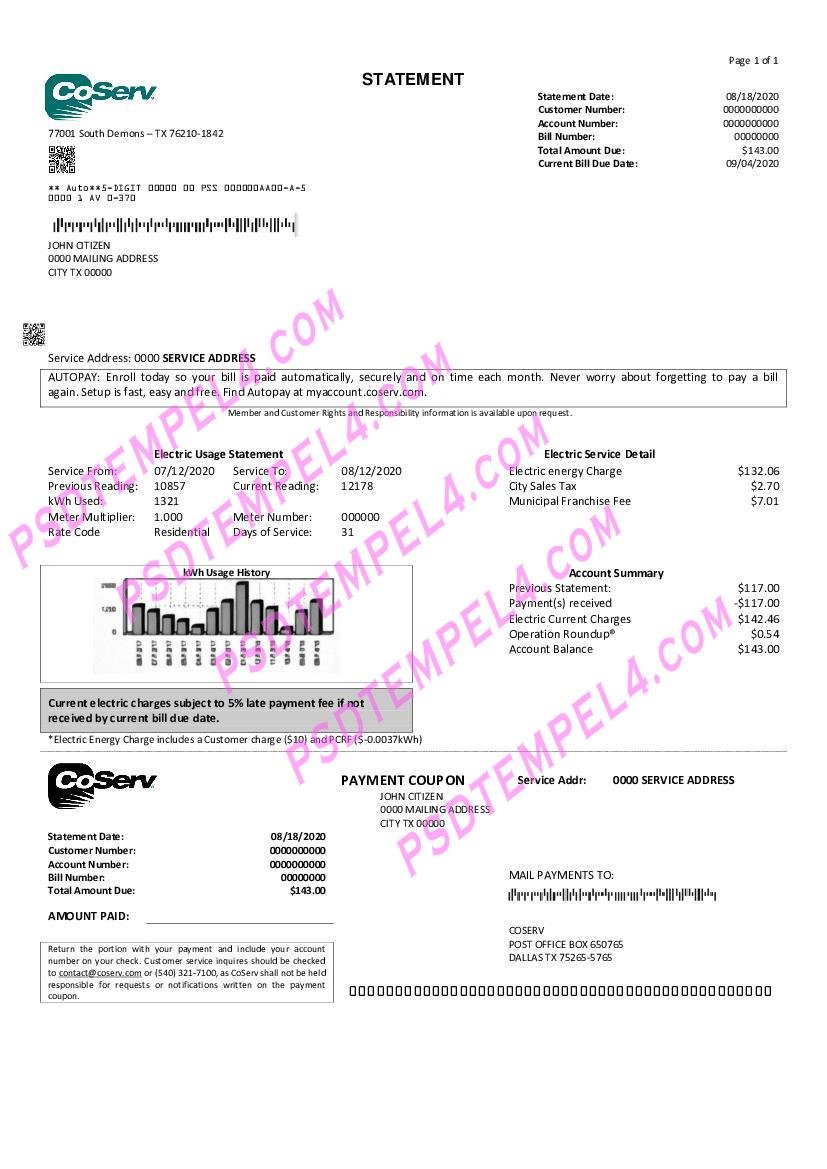 USA Texas CoServ utility bill
