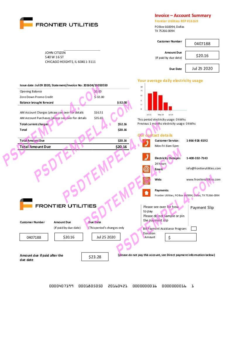 USA Texas Frontier Utilities utility bill