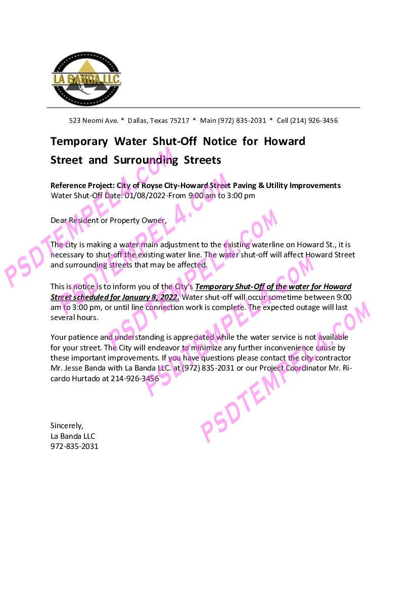 USA Texas La Banda water shut off notice utility bill