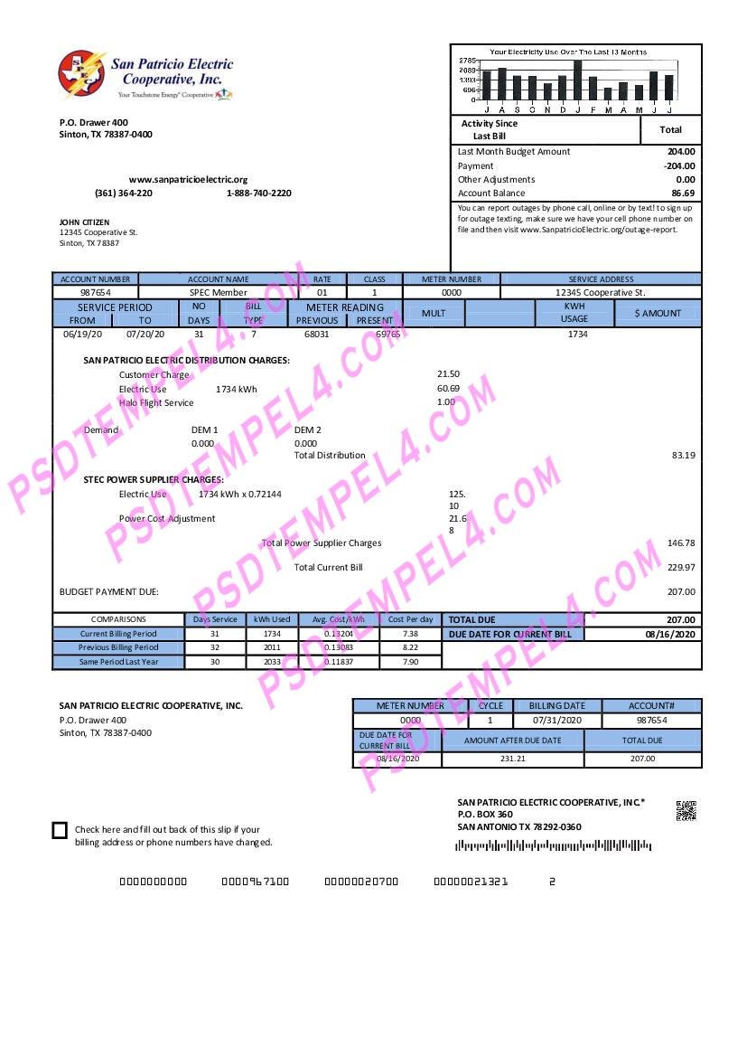 USA Texas San Patricio Electric Corporative utility bill