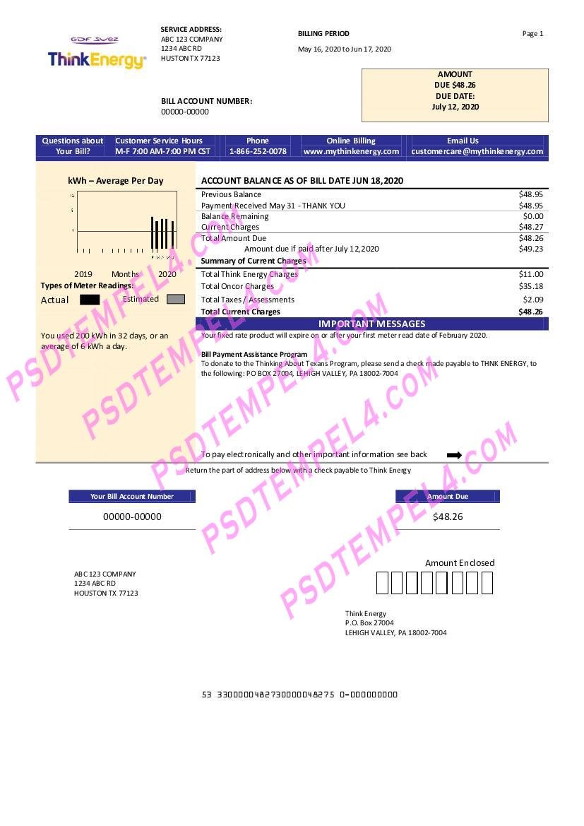 USA Think Energy utility bill