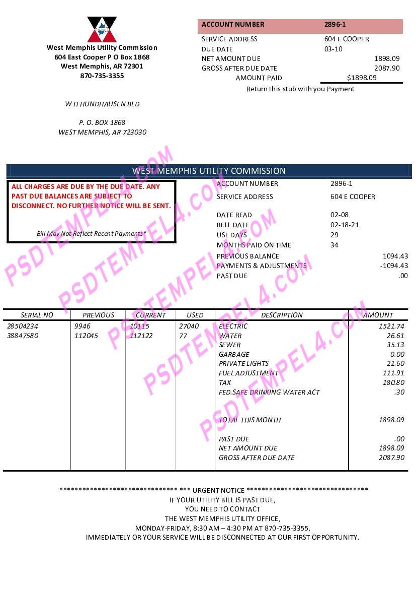 arkansas west memphis utility bill
