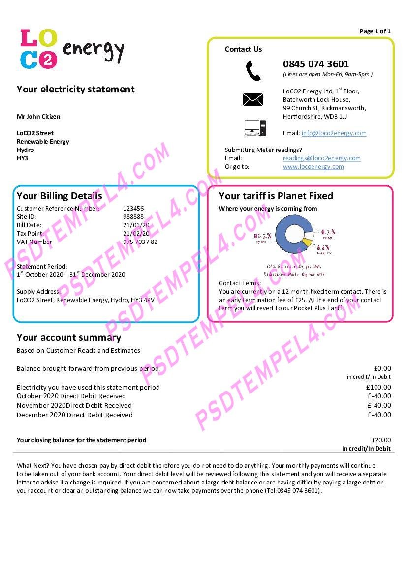 United Kingdom LoCO2 Energy utility bill