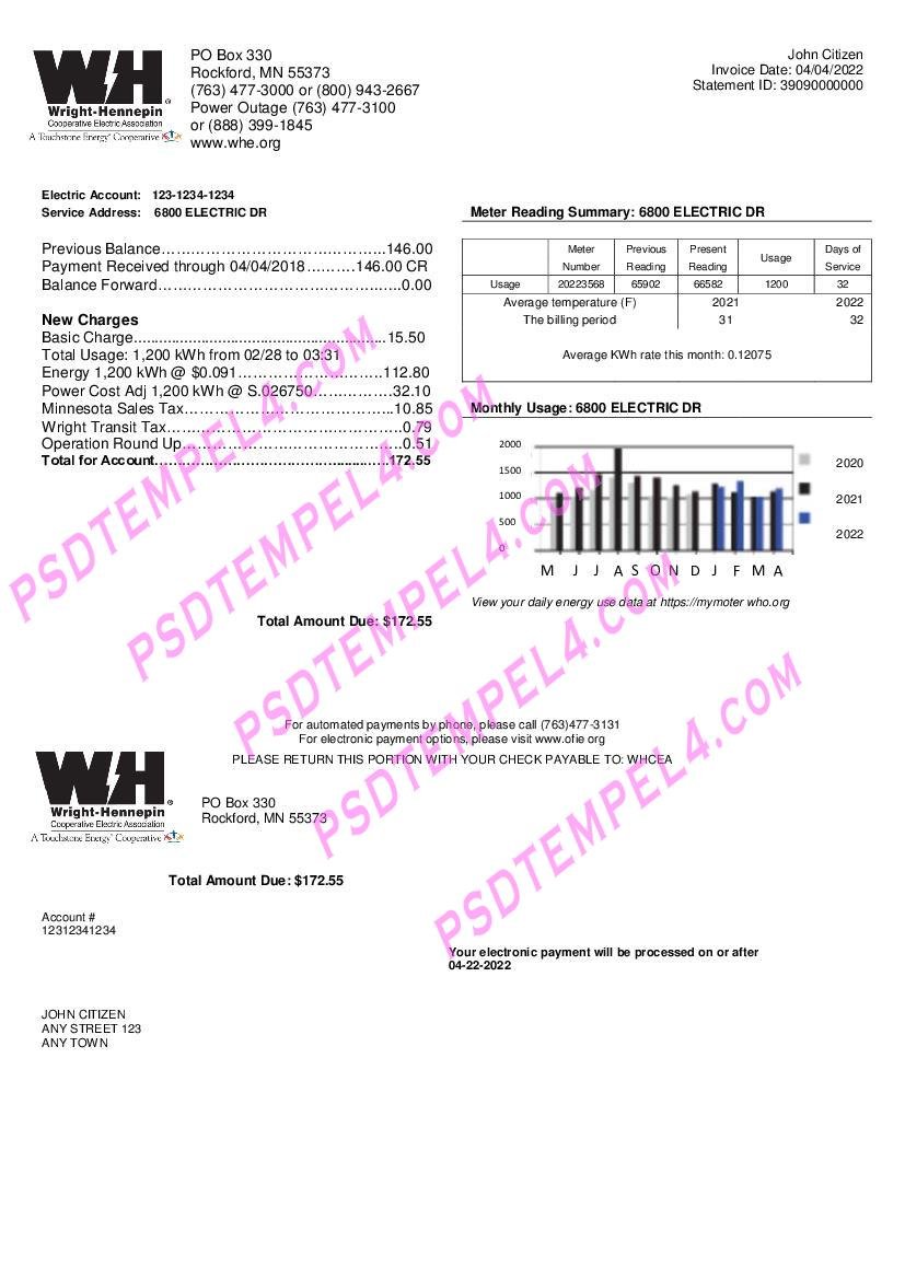 usa minnesota wright hennepin utility bill