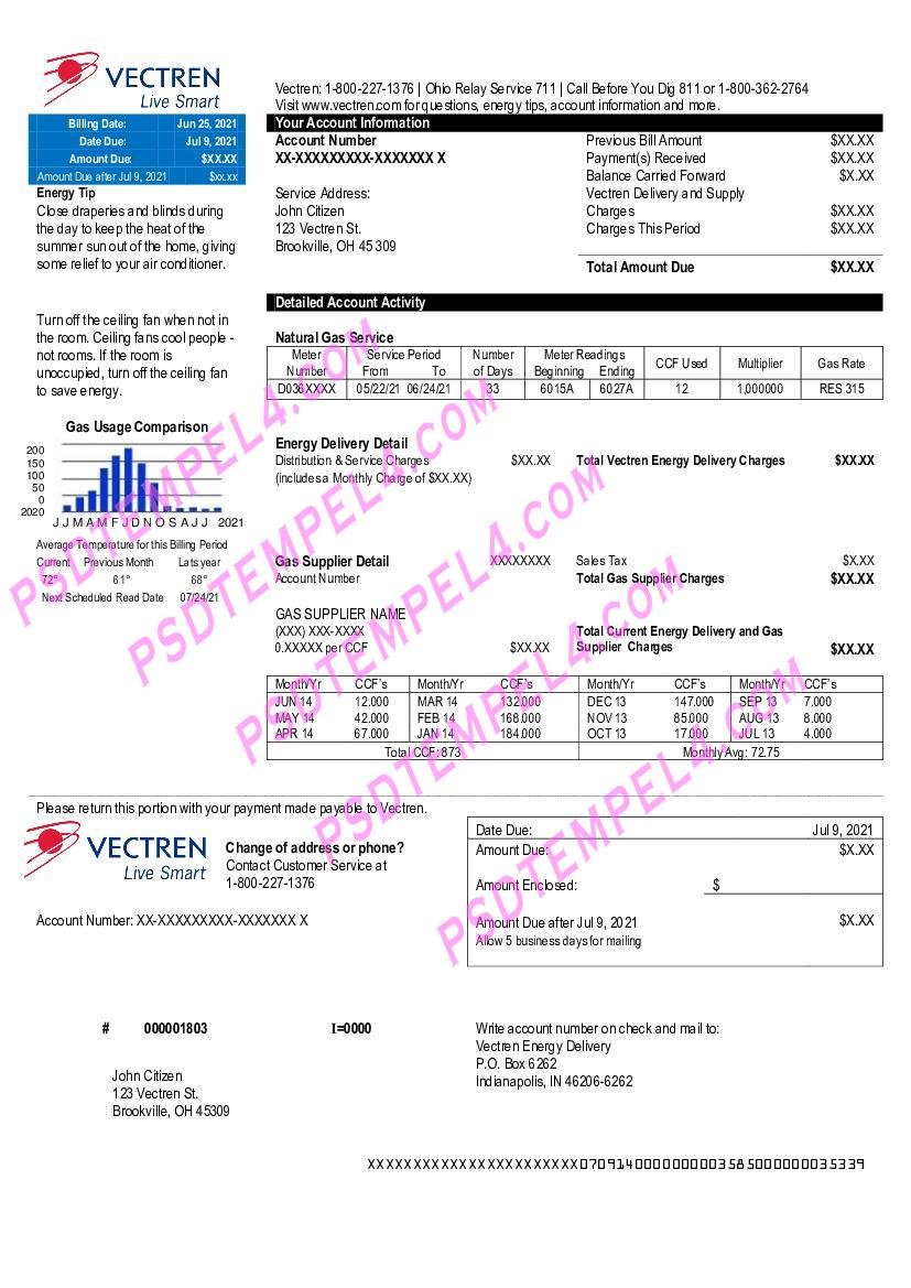 usa ohio vectren energy utility bill