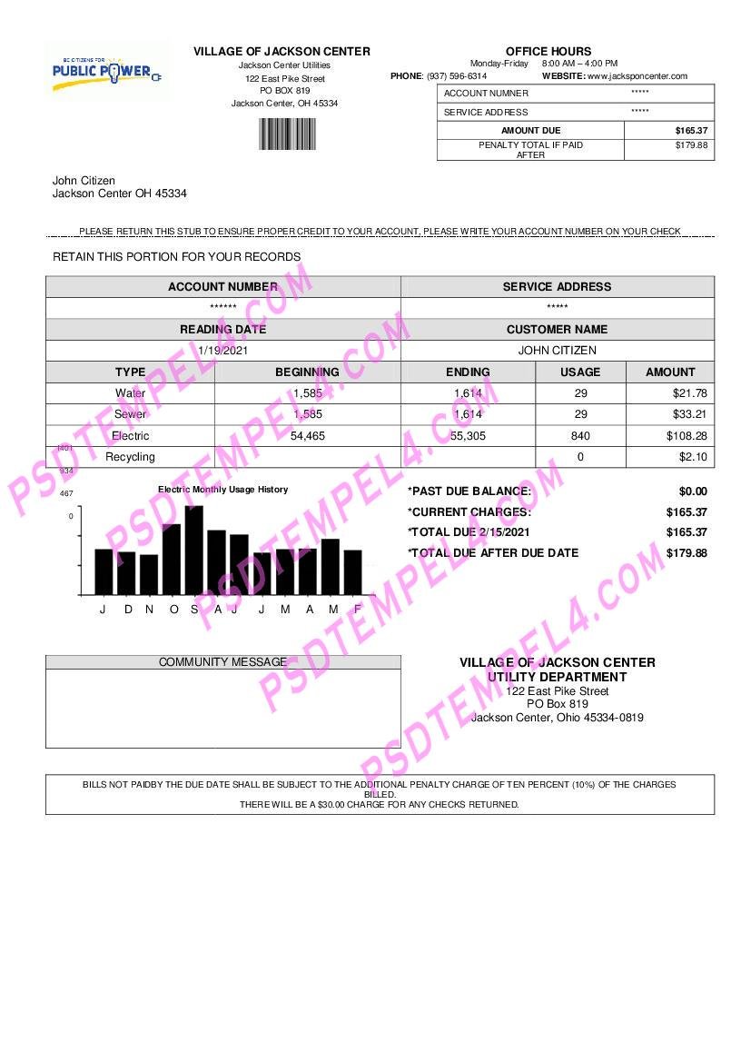 usa ohio village of jackson center public power utility bill
