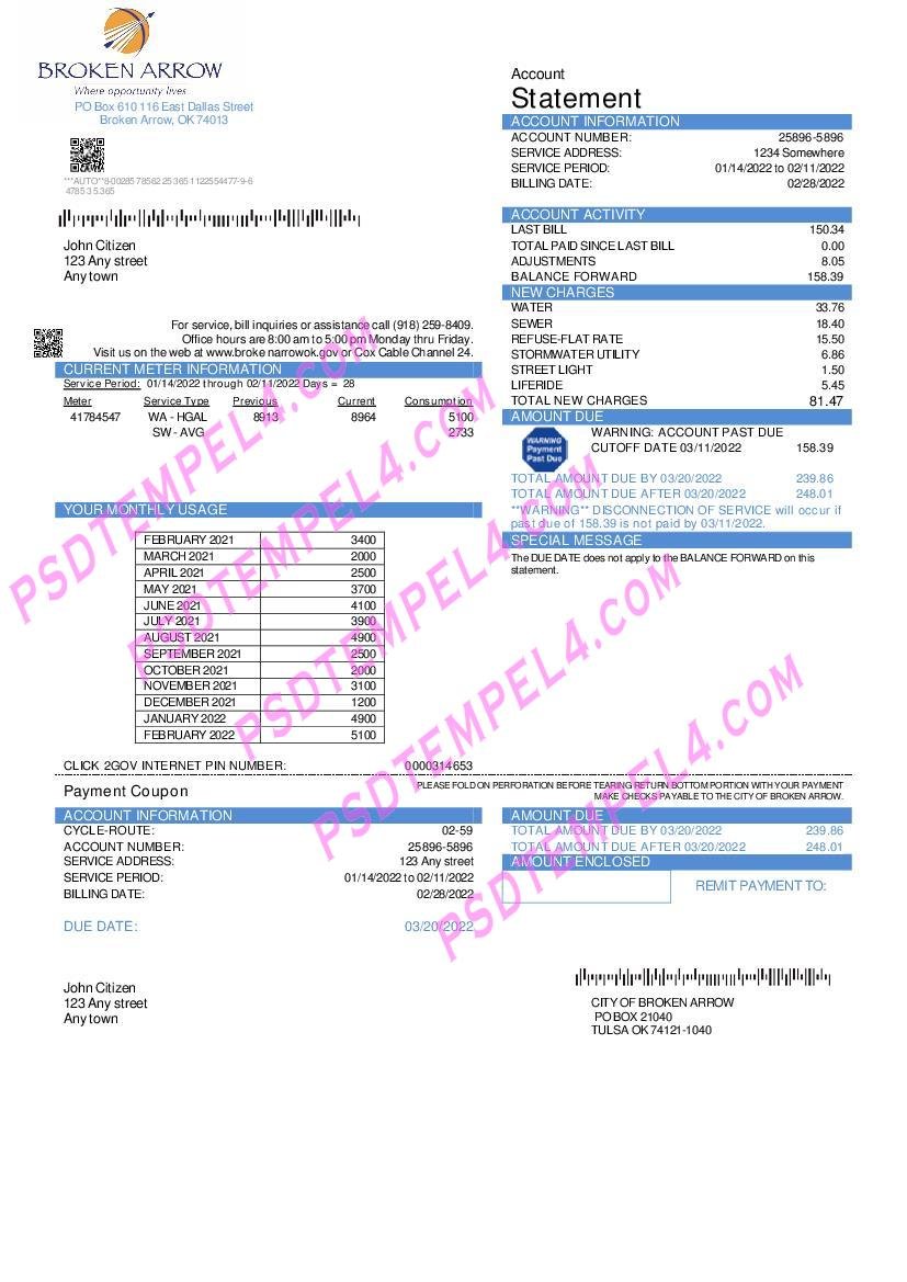 usa oklahoma city of broken arrow utility bill