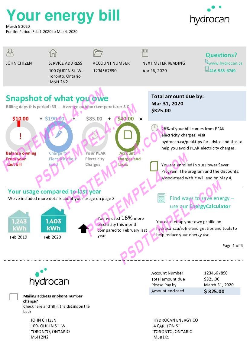 usa ontario hydrocan electricity utility bill