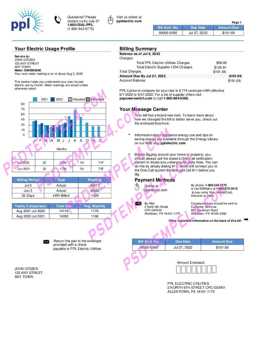 usa pennsylvania ppl electric utility bill